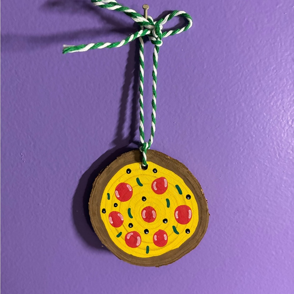 Pizza Painted Wood Slice